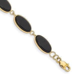 14k Yellow Gold Genuine Fine Jewelry  Polished 12x7mm Onyx 8.25"Bracelet